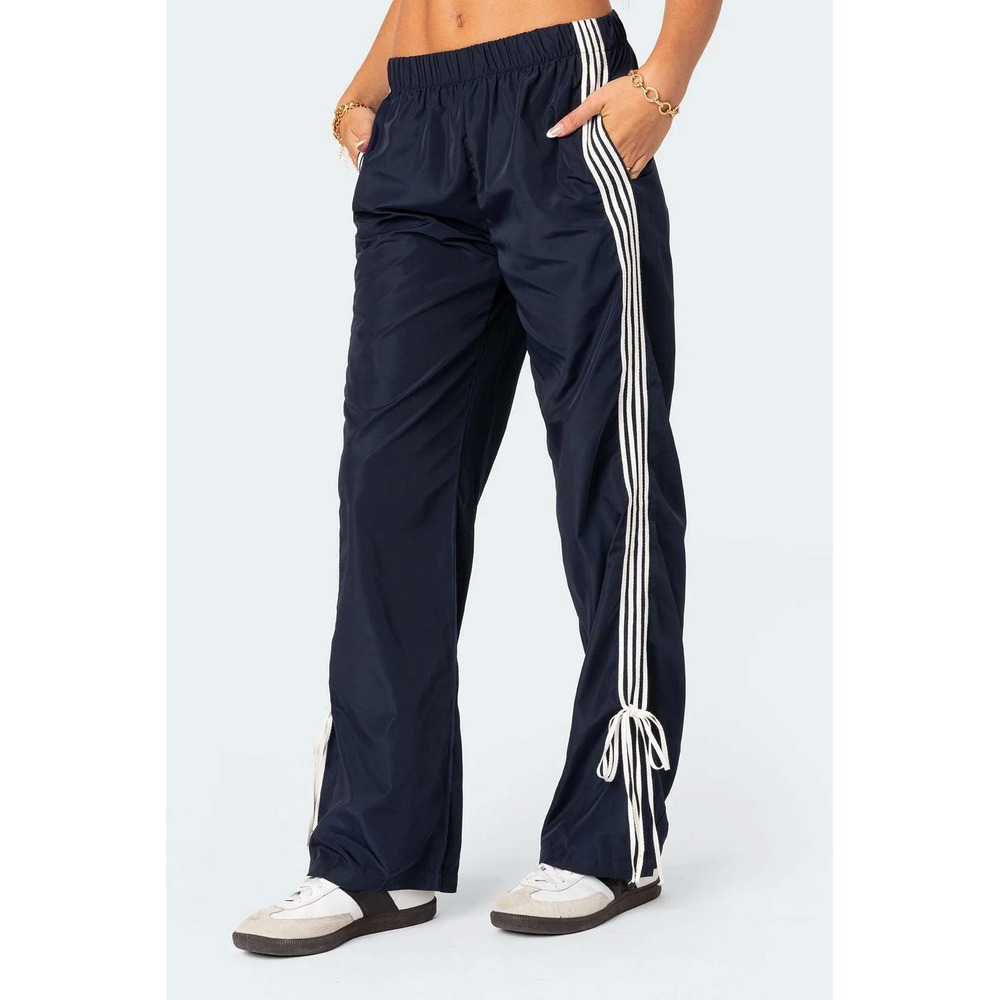 Edikted Remy Medium Navy Ribbon Stripe Track Pants Y2K Sporty Windbreaker Sporty